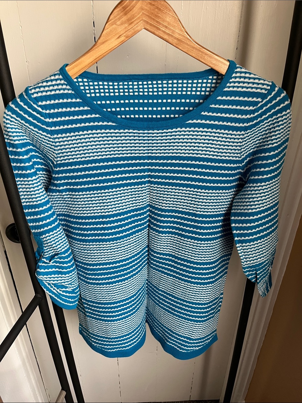 Striped Turquoise and White Women’s Sweater